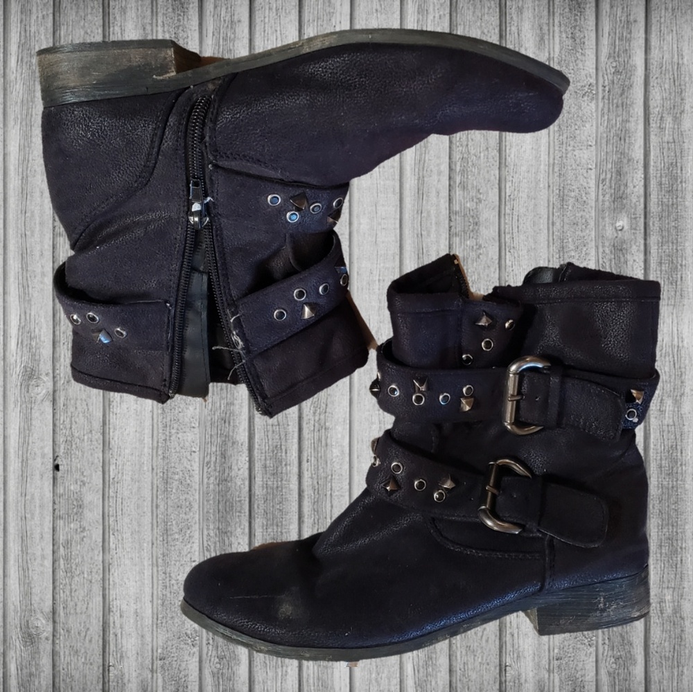 Black studded moto boots